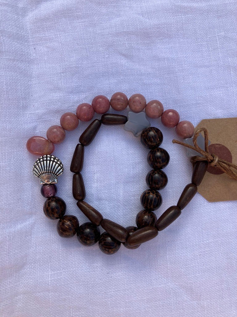 Bracelet cohérence cardiaque Bois Rhodonite métal